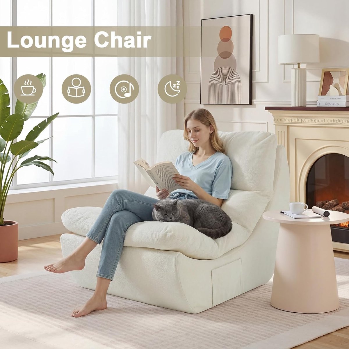 Luxe Frameloze Relaxstoel met Memory Foam en Wasbare Microvezel Hoes – Comfortabele 1-Zits Vloerbank en Leesstoel voor Woonkamer & Slaapkamer – Beige (108 x 80 x 78 cm)