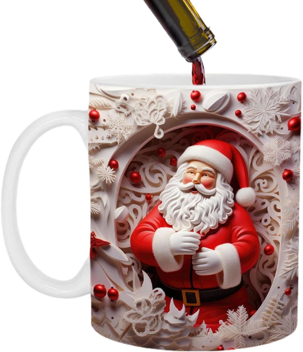Kerst Mok - Santa Mok Koffiemok - Warme Dranken Drinken - Creatief 3D Design - 350ml - Rood