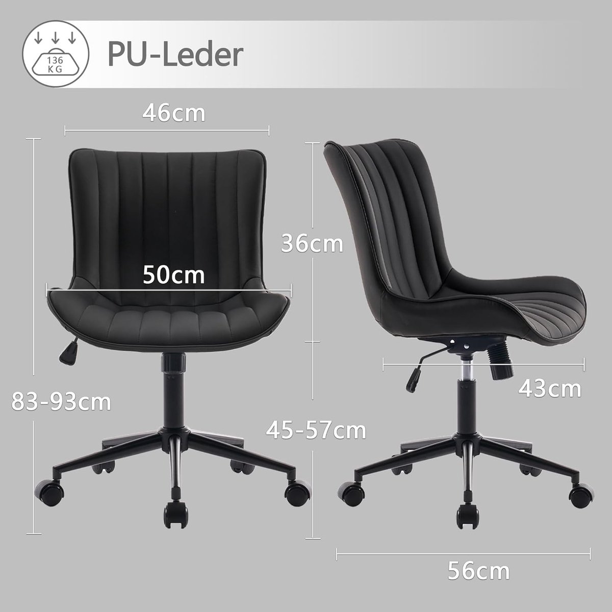 Bureaustoel Ergonomisch – House&Garden Prestige Black – Verstelbare Kantoorstoel van PU Leer – Draaistoel met Wielen – Kantelfunctie – Computerstoel voor Thuiswerken, Studeren & Kantoor – Belastbaar tot 150 kg – Zwart