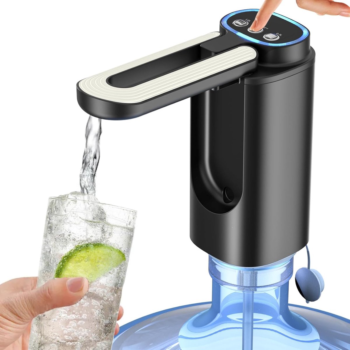 3-modus Vouwbaar Sproeikopwaterdispenser voor 19-liter Fles - Draagbare Elektrische Waterpomp voor Grote Waterflessen - Automatisch Aan-Uitschakelbare Waterpomp met Eenvoudige Bediening - Geschikt voor Kantoor Thuis en Onderweg - zwart