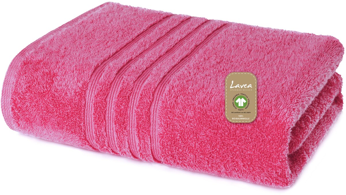 Lavea® 1 Badlaken 100x150 cm van 100% biologisch katoenen badstof, zacht en absorberend, voor thuis, hotel en spa – ook ideaal als saunahanddoek – Roodpaars
