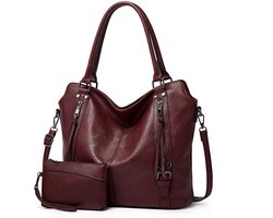 TANTOMI Dames Tassen – Handtas en Schoudertas met Kleine Portemonnee – 2-delige Set – Grote Shopper – Tote Bag – Ruime Capaciteit – Tijdloos Vintage Design – Synthetisch Leer - Bordeaux