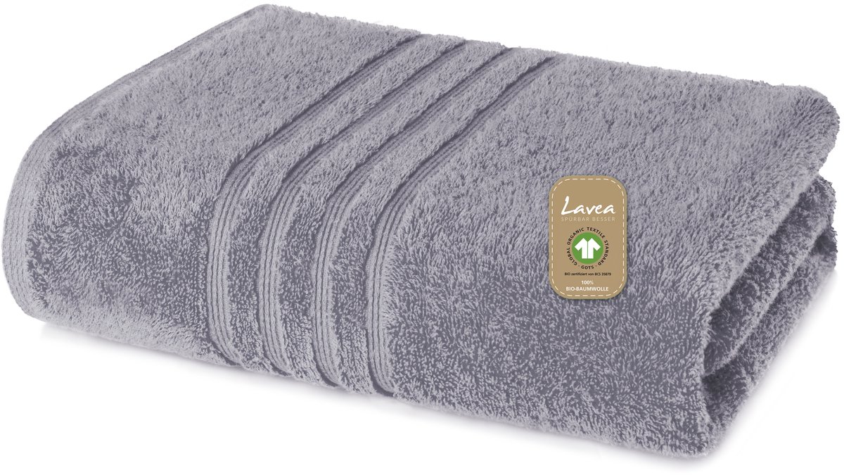 Lavea® 1 Badlaken 100x150 cm van 100% biologisch katoenen badstof, zacht en absorberend, voor thuis, hotel en spa – ook ideaal als saunahanddoek – Lichtgrijs