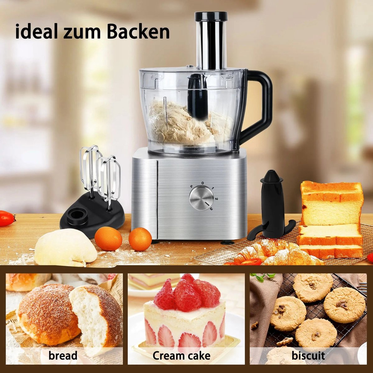 M-Goods - Keukenmachine 11-in-1 - Foodprocessor - Blender - Keukenrobot - 1100W - 3,2L - Zilver – foto 5