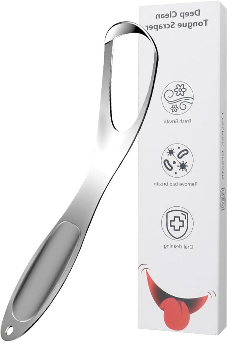 Tongschraper Roestvrij Staal - Mondhygiëne Hulpmiddel - Dagelijkse Mondverzorging - Ergonomisch Waaiervorm - 14.5 cm - Zilver