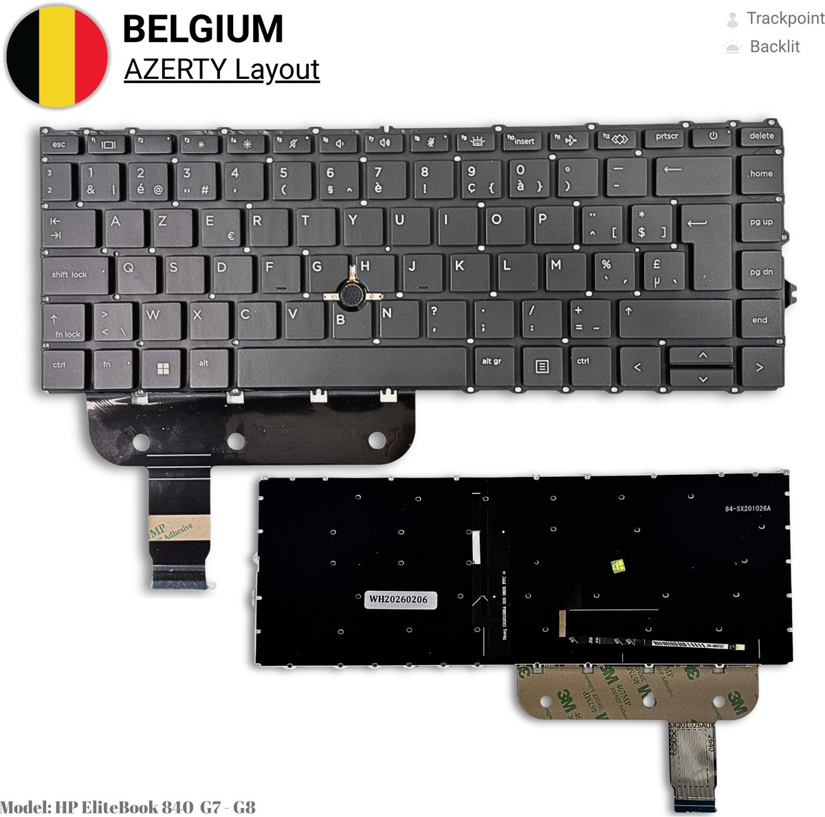 ZeLiT Vervangend Toetsenbord geschikt voor HP EliteBook 840 G7 - BE AZERTY - OEM - Backlit