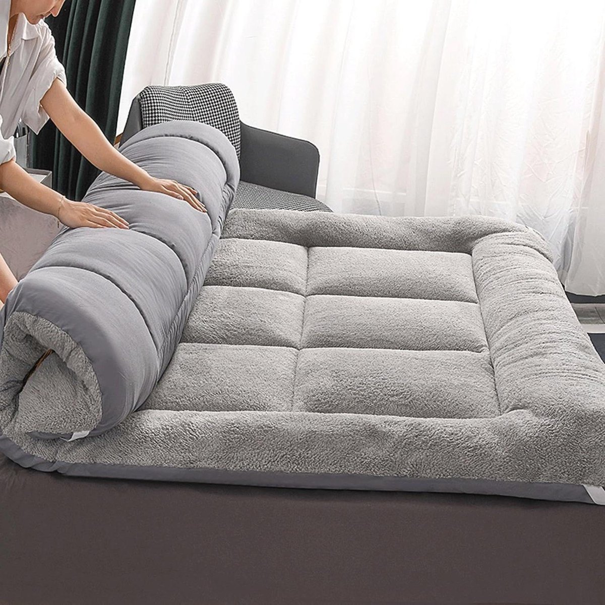 Dikke Vloermat - Japanse Tatami Mat - Comfortabel Slapen - Opvouwbaar Ruimtebesparend - 100x200cm - Grijs