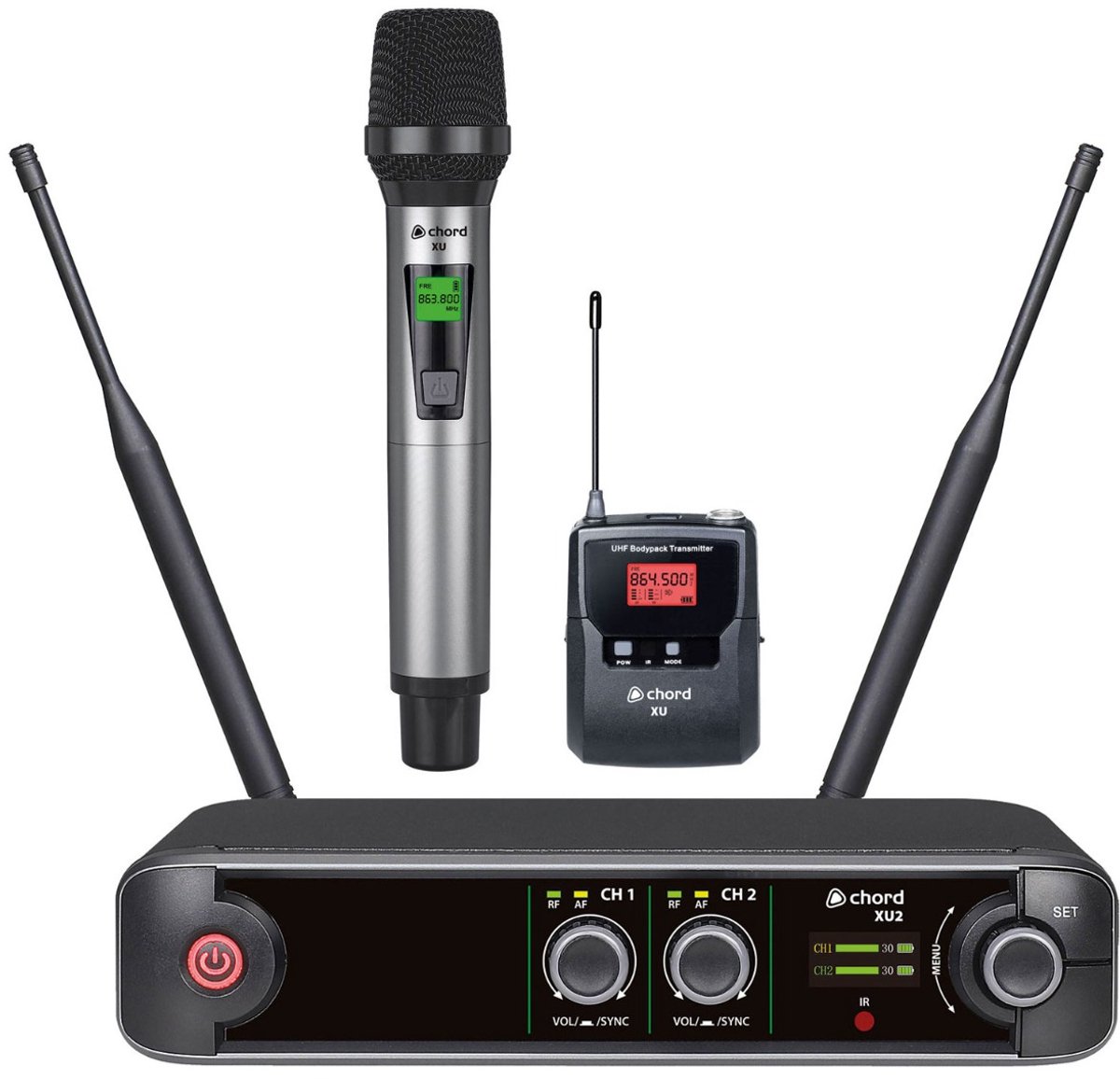 Chord XU2-C 2 kanaals microfoonsysteem met hand en headset/lavelier microfoon