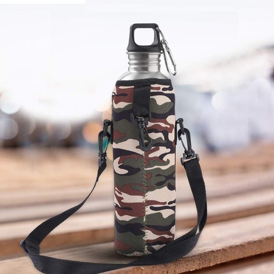 Fleshoes met riem - Isolerende hoes - Outdoor drinken - Houdt temperatuur vast - 1 liter - Zwart — afbeelding 4