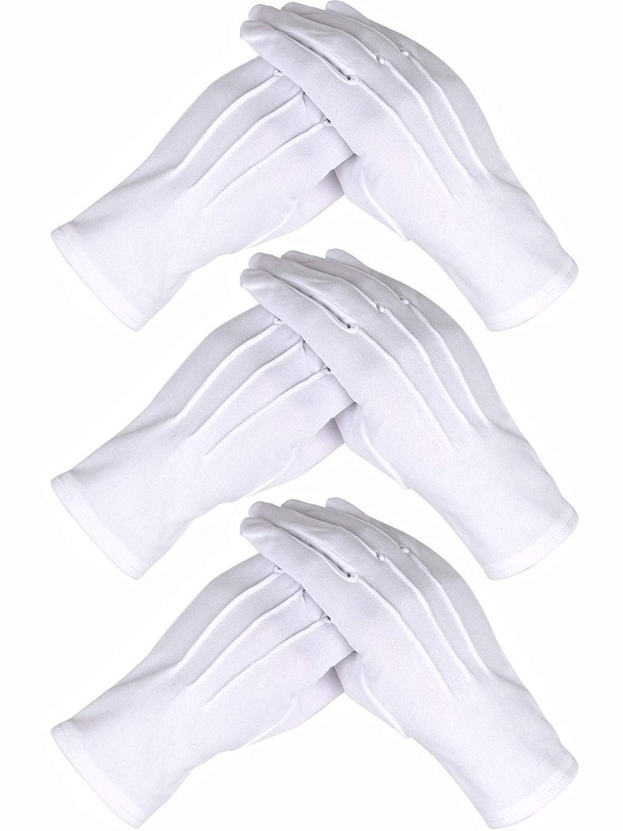SnelShoppen - Beschermende Katoenen Handschoenen 3 Paar, Cosmetische Vochtige Handschoenen, Avondkleding, Ceremonieel, Parades, Sieradeninspectie, Wit
