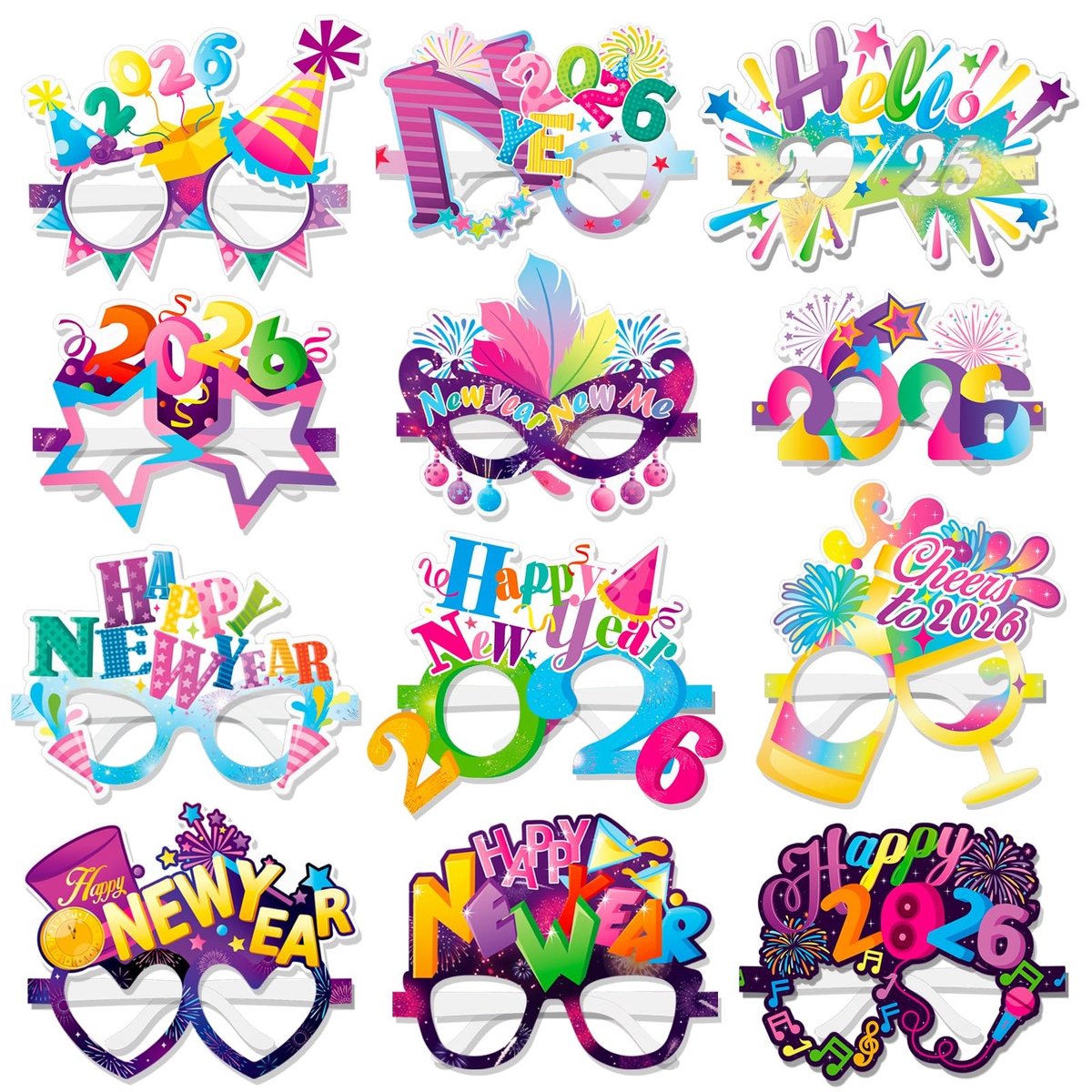 NTH products- Nieuwjaarsbril 24 Stuks - Feestbril - Papieren Bril - Foto Props - Oudejaarsavond Decoraties - 2024 Ontwerpen