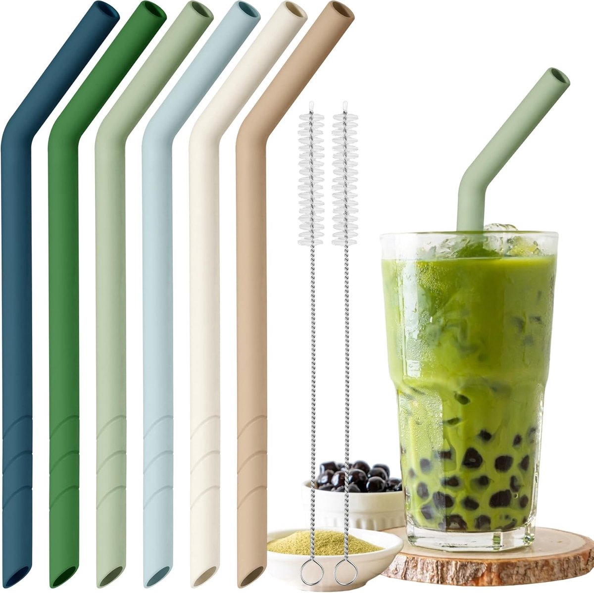 Siliconen Herbruikbare Rietjes - 6 Stuks - Brede ebogen rietjes - Cocktail Rietjes - Duurzame Rietjes Herbruikbaar - BPA vrij - Zomer - Geschikt voor Smoothies en Cocktails,boba, smoothies, bubbelthee - Gemixte kleuren
