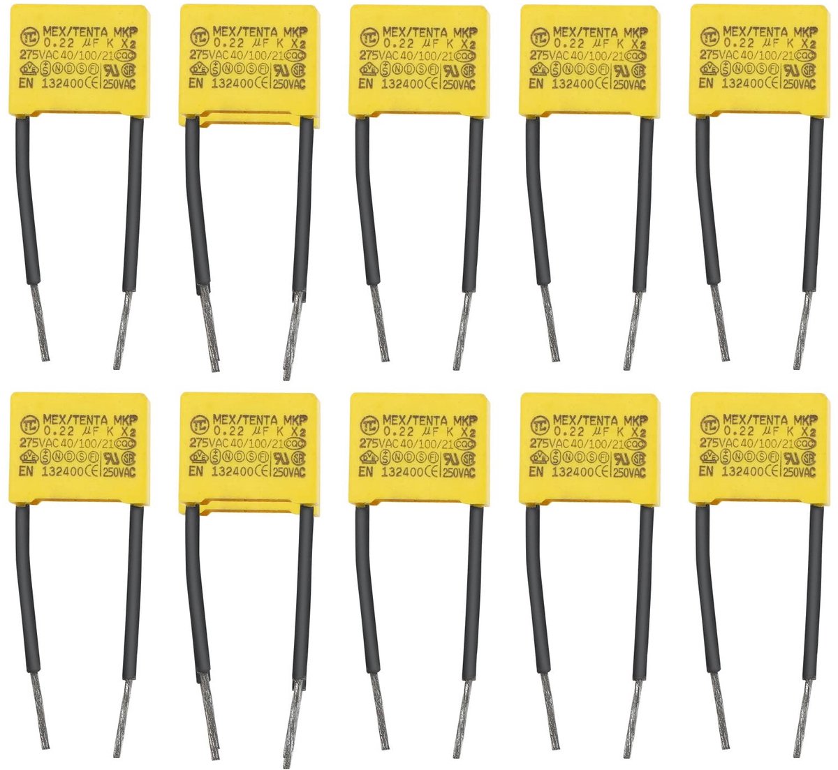 Dailygoods - 10Pcs Veiligheid Condensatoren - LED Interferentie - 275V - 0.22µF - Assortiment - Geschikt voor DC Obstructie Filtering - Polypropyleen