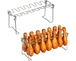 Kippenvleugelhouder - Voor 12 poten - RVS BBQ rek - inklapbaar BBQ Kipstandaard - Bierblik Kip - BBQ Accesoires - Bierkip - Chicken Sitter - Kiphouder voor BBQ & Oven - Zilver
