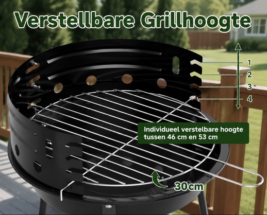 Homelux Draagbare houtskoolgrill - Met windscherm - BBQ - Hoogte verstelbare - Driepoot campinggrill voor tuin - Balkon en buitengebruik van homelux — afbeelding 3