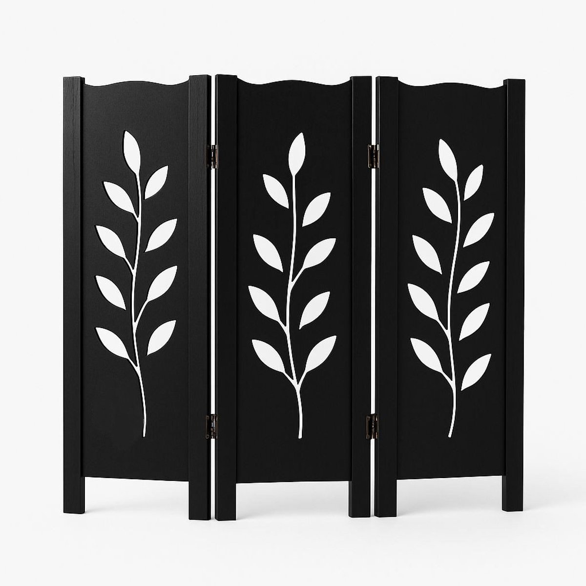 Raamscherm zwart hout - 3 panelen - Noirleaf - vensterbank scherm tegen inkijk