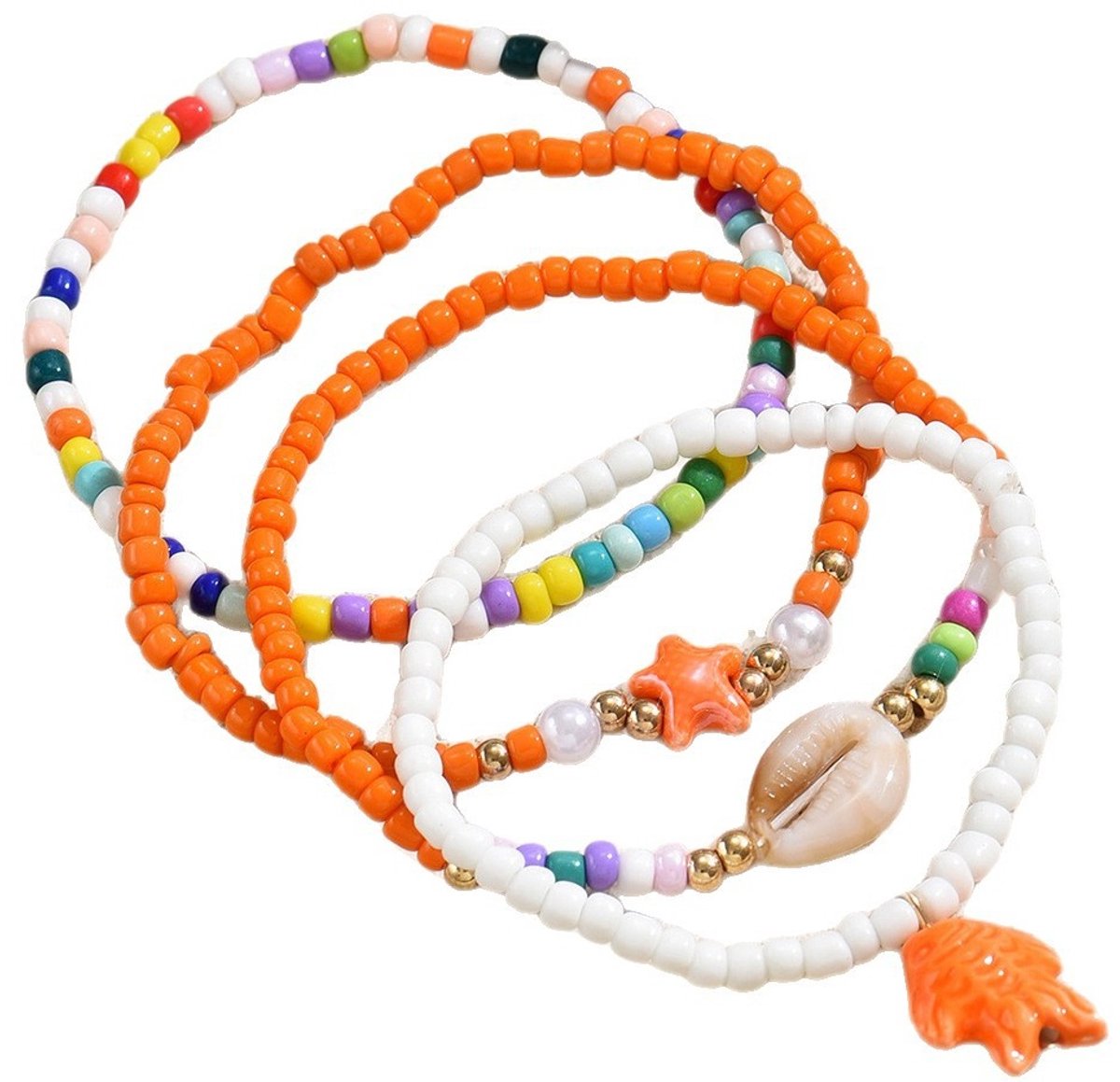 Enkelbandjes - set 4 stuks - oranje