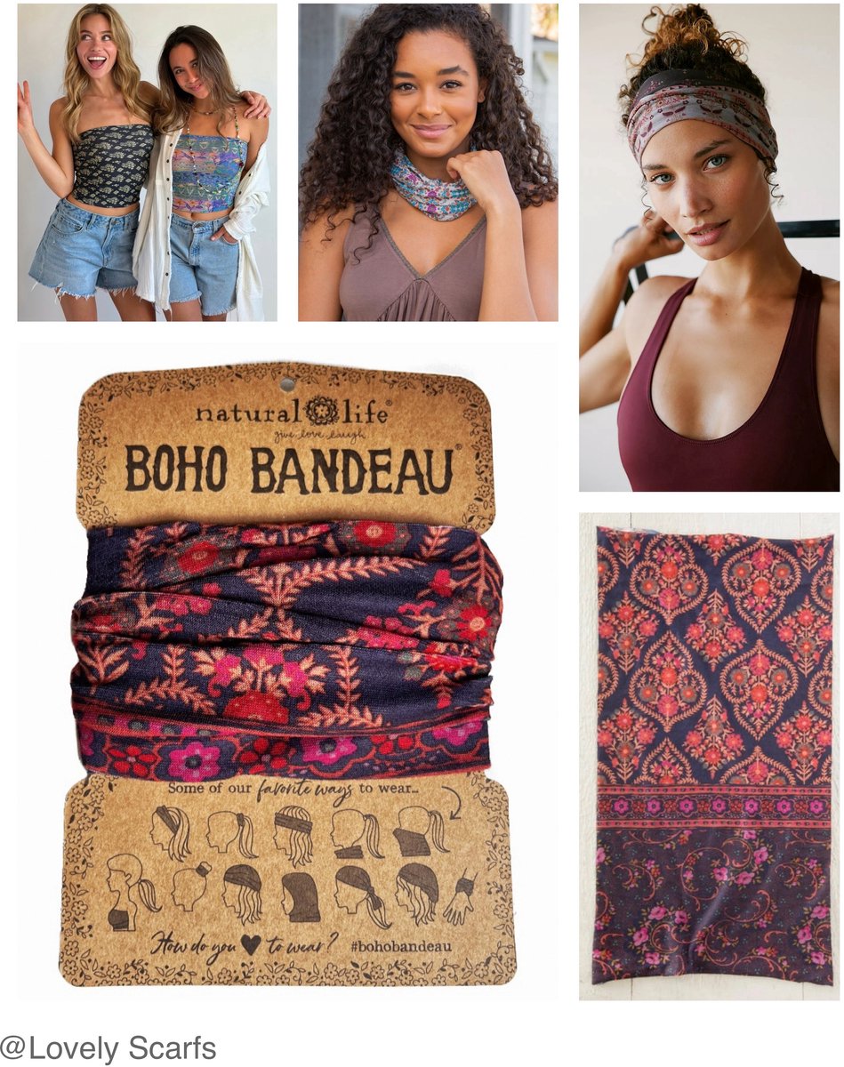Brede Boho bandeau haarshawl in blauw met botanische print, gekleurde haarband, zon bescherming, hoofdband, sportband, rond sjaaltje, Natural Life, Love Scarfs shawl, bloemenprint in midnight blue en koraal rood