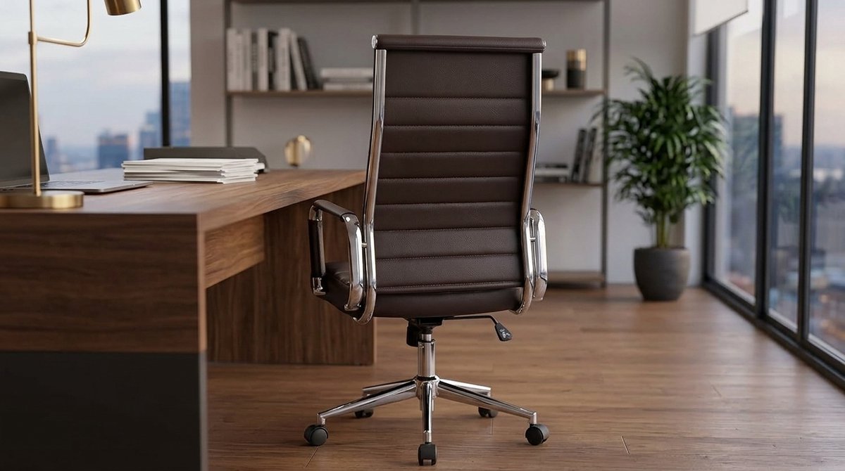 Bureaustoel Ergonomisch – House&Garden Columbus Comfort Office Chair met Kantelfunctie, Armleuningen & Hoogteverstelling, Luxe Kunstleren Kantoorstoel 360° Draaibaar, Metalen Frame, Belastbaar tot 150 kg – Bruin