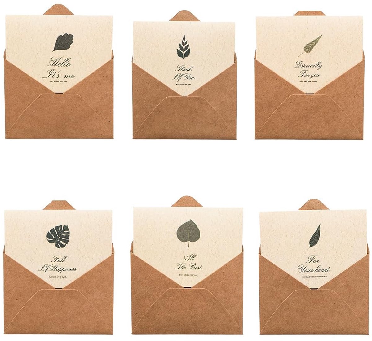 Dailygoods- Wenskaarten Set 6 Stuks - Kraftpapier - Vintage - Bedankkaarten - Geschenkkaarten - Herfstmotieven - Inclusief Enveloppen - Ansichtkaarten
