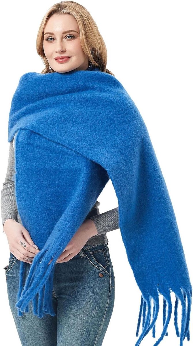 Gebreide Sjaal Dames - Wikkel Sjaal - Warm Blijven - Extra Zacht Materiaal - 35 x 215 cm - Koningsblauw