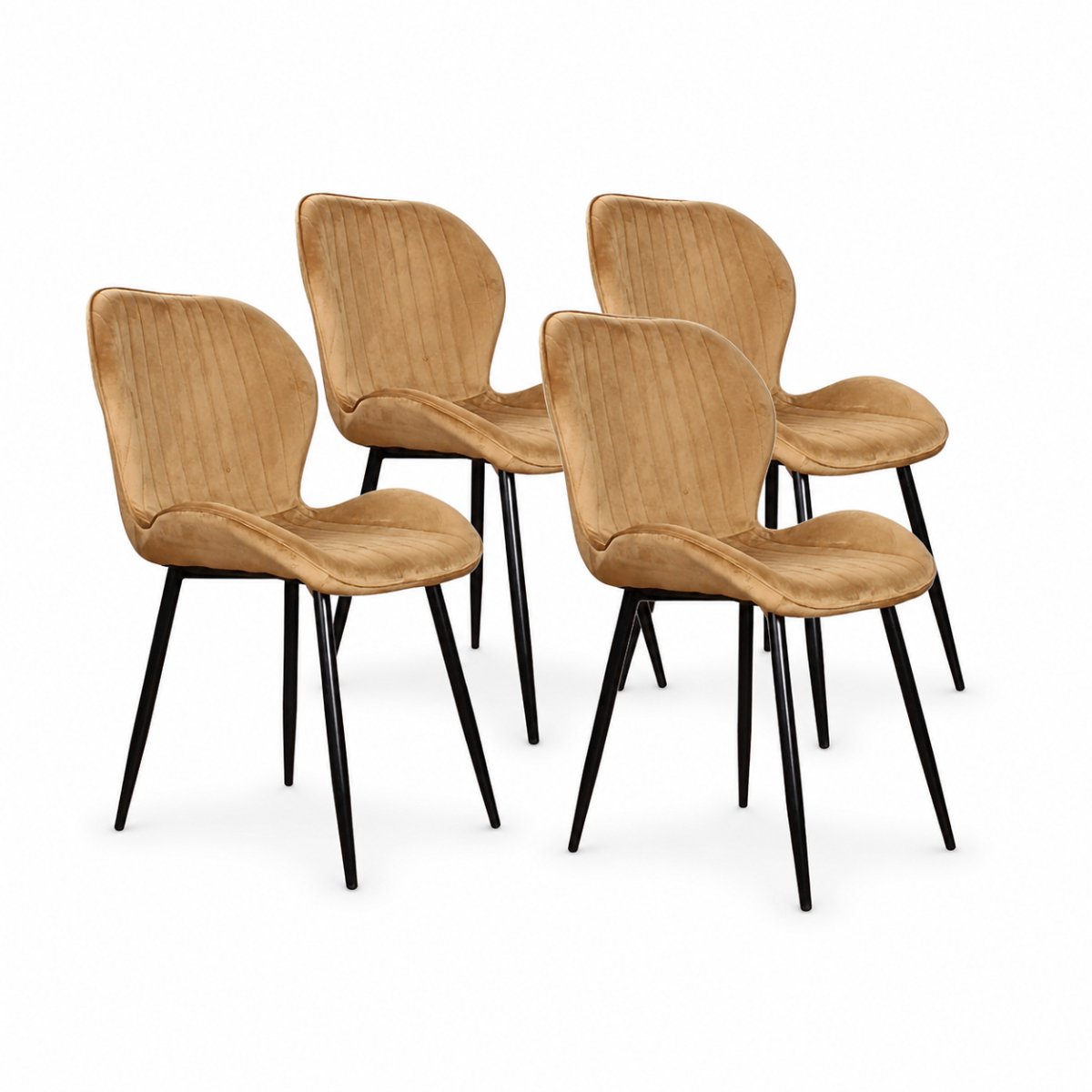 DS4U® - Giulia eetkamerstoel - Set van 4 - Goud/geel - Velvet - Zwart metalen poten