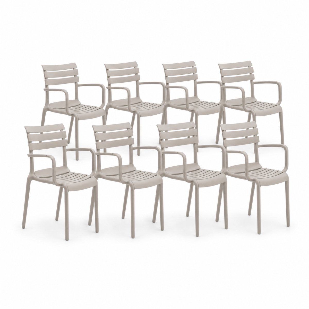 DS4U® - Zayn tuinstoel - Set van 8 - Beige - Kunststof - Stapelbaar - Met armleuning