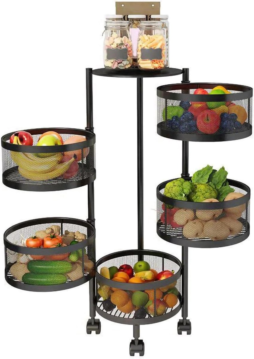 Draaibaar Keukenrek - Opberger Fruit Groente - Keuken Opbergen - Stabiele Metalen Manden - 88 x 31 x 31 cm
