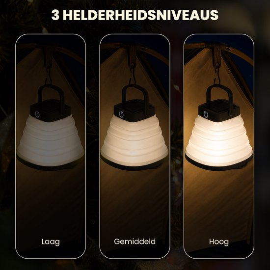 Tech Essentials Solar LED Lantaarn - Opvouwbaar - Zwart - Tentlamp - Led Lamp Oplaadbaar - Kamperen - Nood - Storm - Hanglamp - Zonne Energie van Merkloos — afbeelding 4