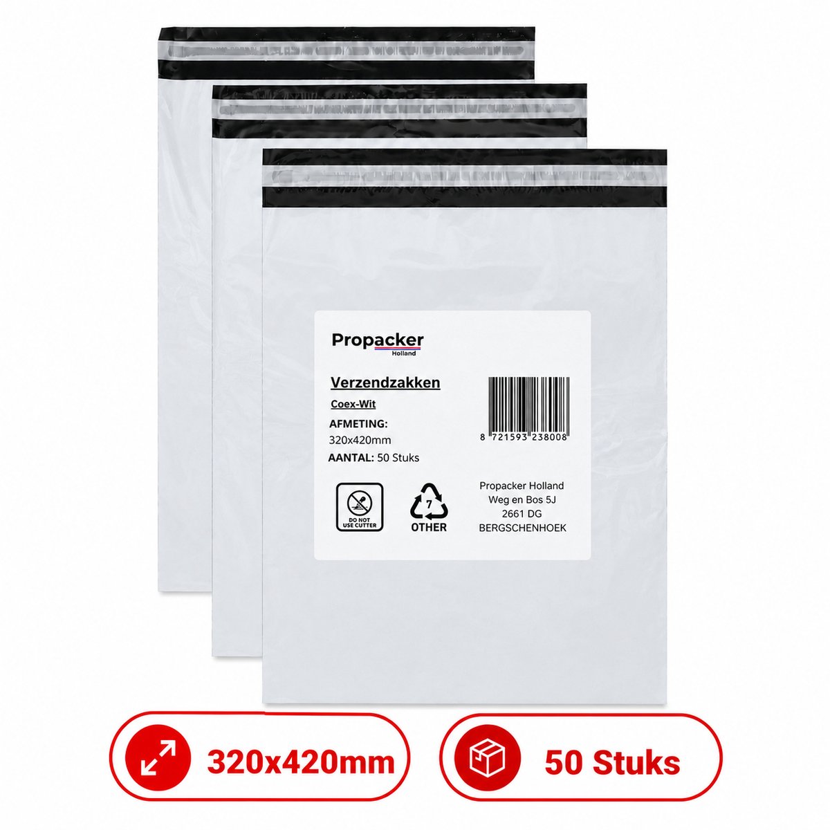Propacker Verzendzakken - 320x420mm met plakstrip - 50stuks (CoEx LDPE)