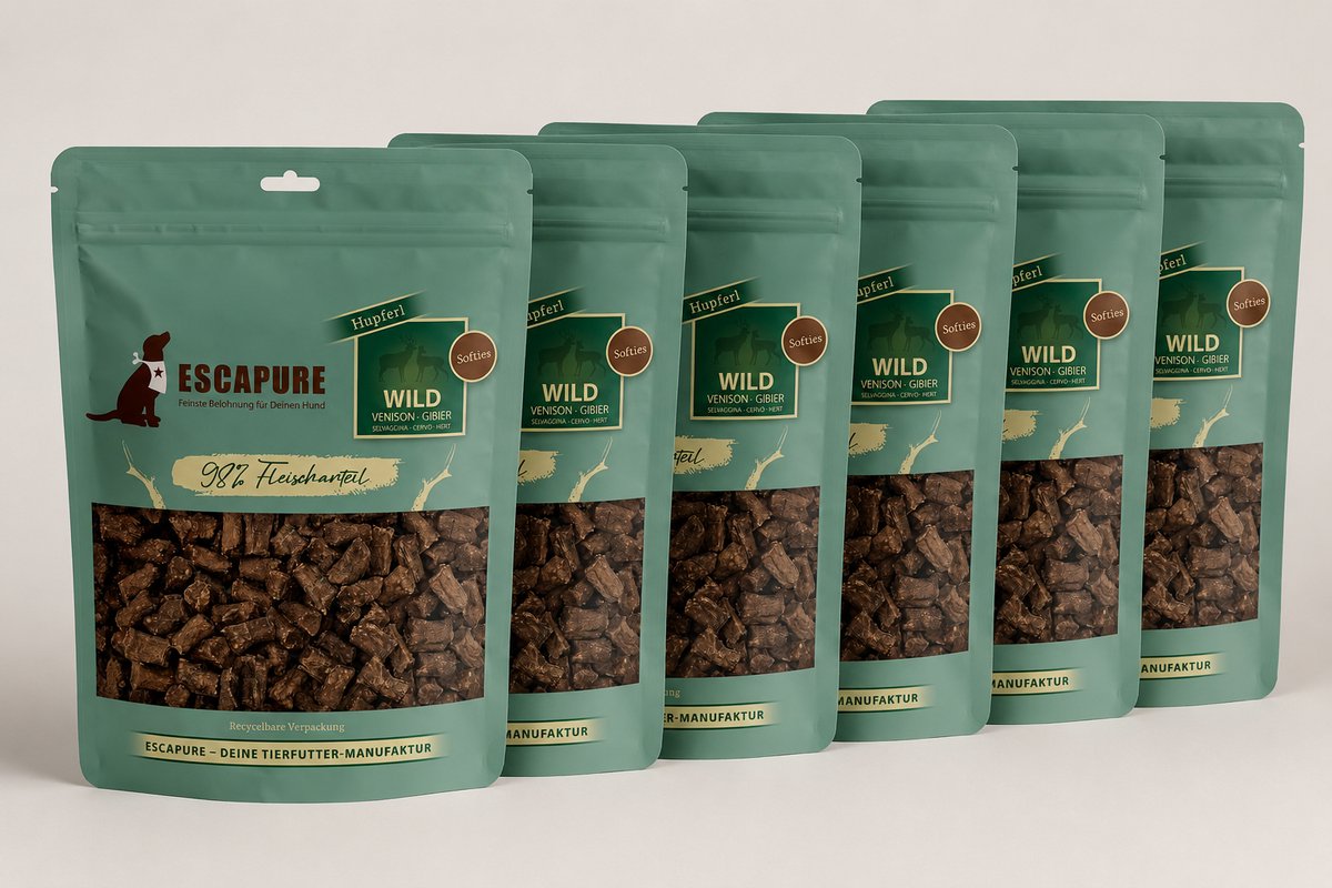6 X Soft Snack Wild - Graanvrije hondensnack – zachte hondensnoepjes met wild - snack voor gevoelige honden