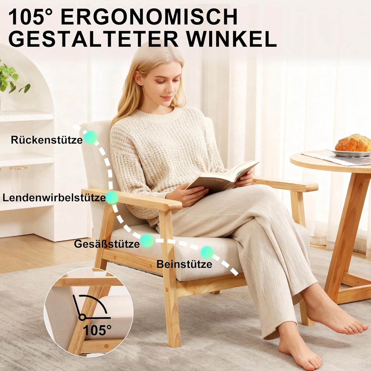 Scandinavische Luxe Lounge Fauteuil Set van 2 – Beige Design Stoelen 73,5 cm