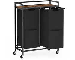 VASAGLE - Wasmand - Wassorteerder - 2 Vakken - Verrijdbare - Plank - Verwijderbare Tassen - 110L