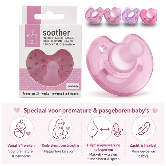 MijnNami Soother Speen 4 stuks - Newborn Fopspeen Baby 0-6 maanden - Ondersteunt borstvoeding - 34 weken - Compleet pakket van MijnNami — afbeelding 2