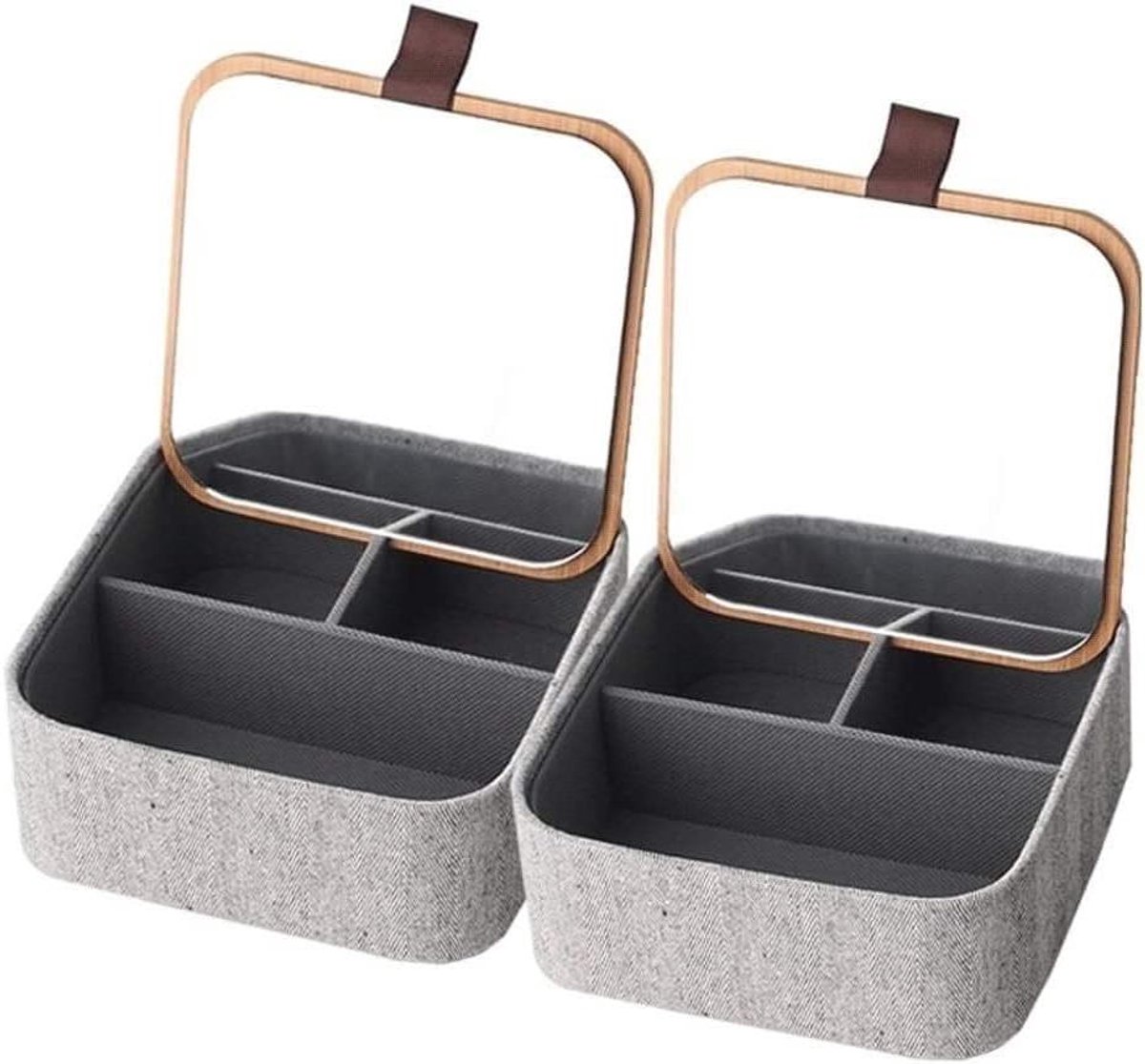 Sieradenkoffer - Sieraden doos - Sieraden organiseren - Met spiegel - 15.2x15.2x6cm - Grijs