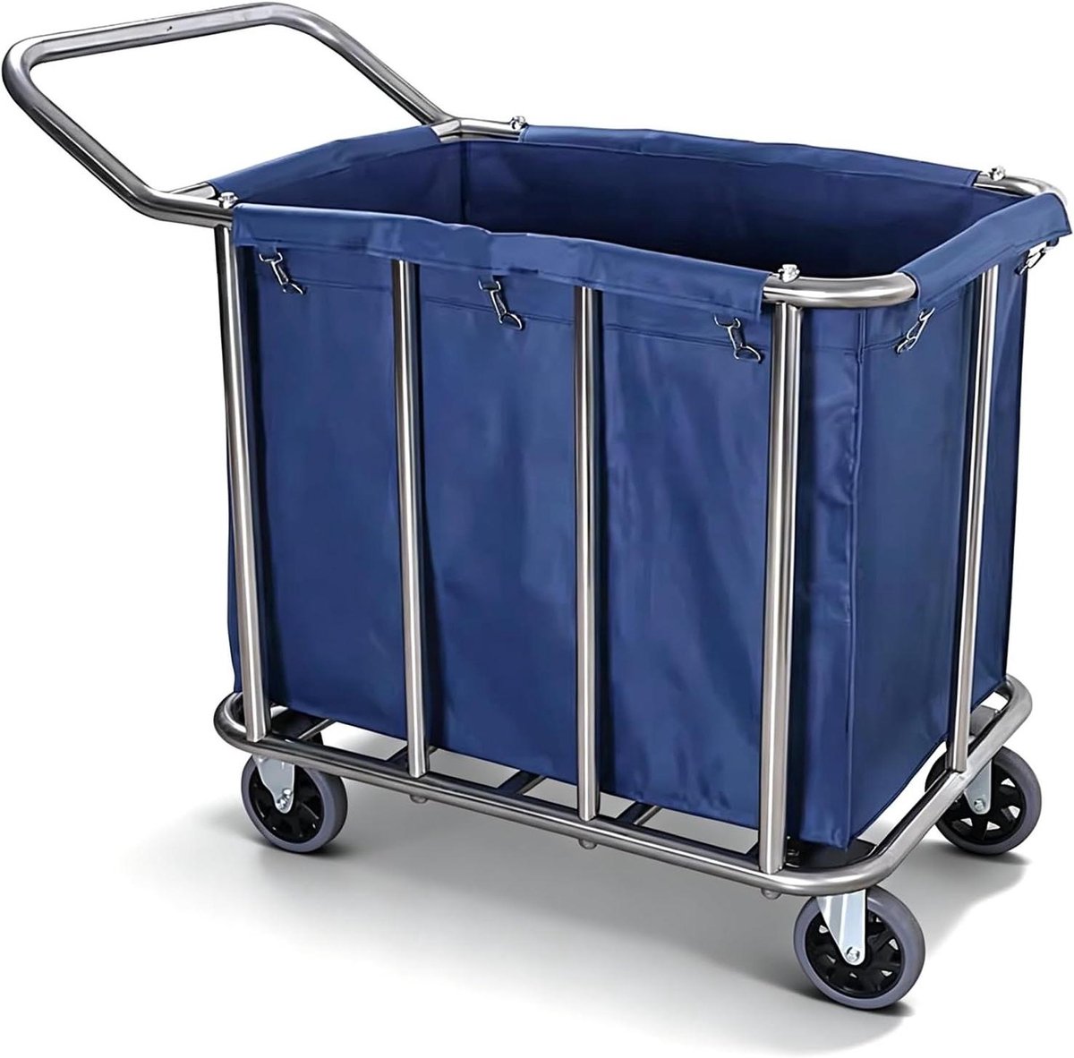 Wasmand met Wielen Waskarre Was Sorteren Dubbele Compartimenten 118 cm Hoog Blauw