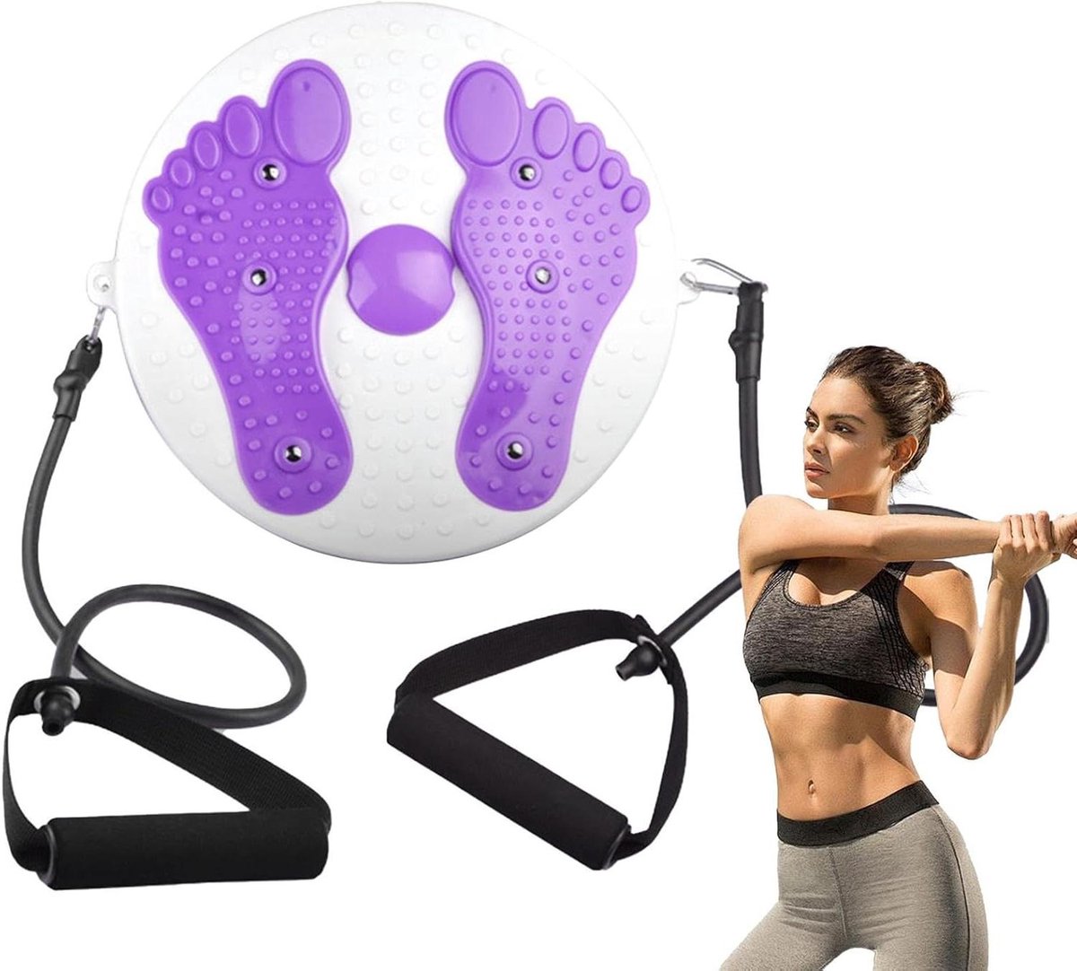Tailletrainer Schijf - Twistboard Buik - Thuis Fitness - Met Spankabel - 29 cm - Paars