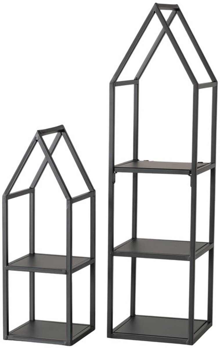 Boltze - Decoratie huisjes - Display huisjes - Set van 2 - Metaal - Zwart - 45x15 en 72x19cm