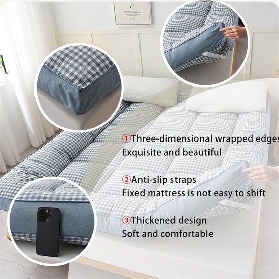 Japanse vloermatras - Futon kussen - Comfortabel slapen - Draagbaar en opvouwbaar - 39 x 80 inch - Blauw — afbeelding 2