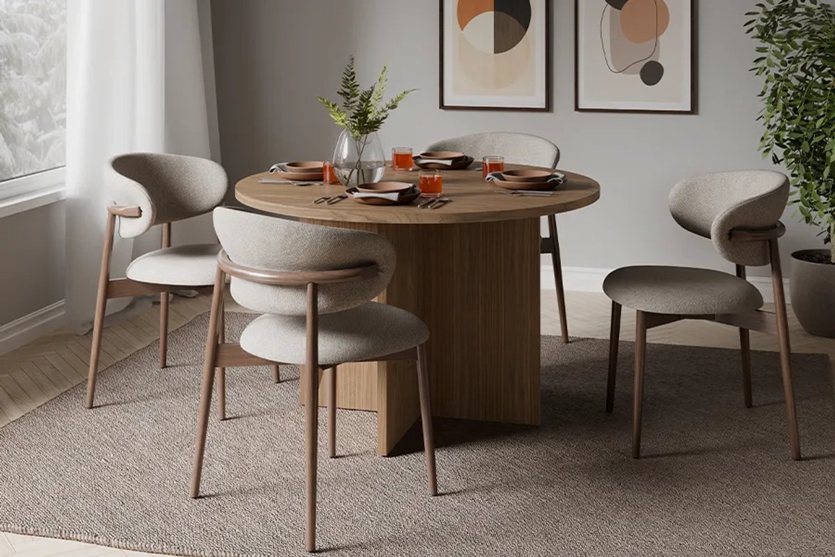 Woonenzo Ravello - Eettafel - Rond - Walnoot - Bruin - 120cm - Japandi - 4 persoons - 5 persoons