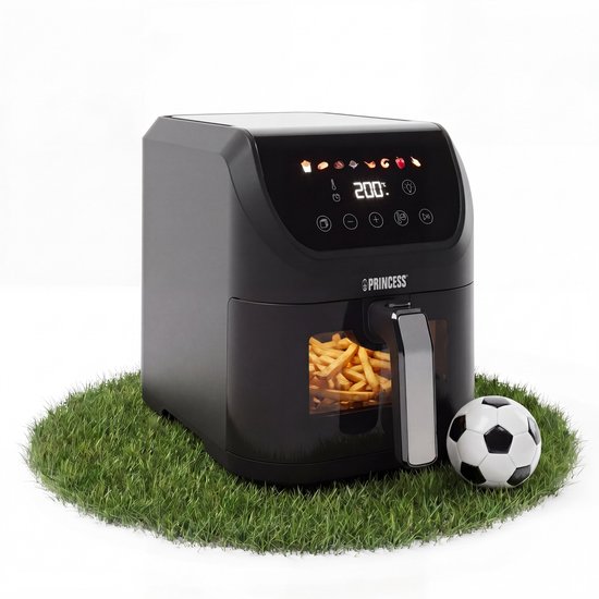 Princess Airfryer XL 182240 - Heteluchtfriteuse - BPA vrij - 5.5 liter - Kijkvenster - Touchscreen - 8 Programma's - Slank Ontwerp - 1500W - Inclusief Grillrek - Zwart - venster