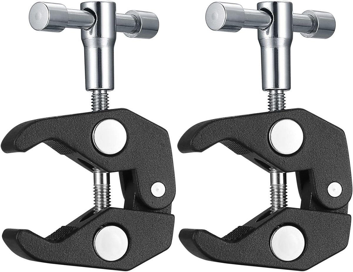 2 Stuks Super Clamps voor Camera's, Magic Arm Klemmen met 1/4 en 3/8 Draad voor Flitslicht, Statief en Monitoren, Ideaal voor Fotografie en Videoproductie