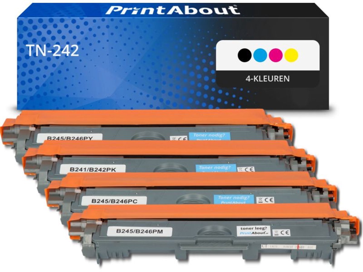 PrintAbout huismerk Toner TN-242 4-kleuren Multipack geschikt voor Brother