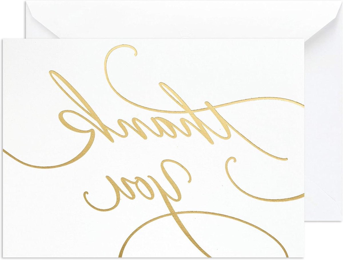 Bedankkaarten met Goudfolie - Dank U Notes - Bedankjes Uiten - Gouden Folie Script - 100 stuks - Wit