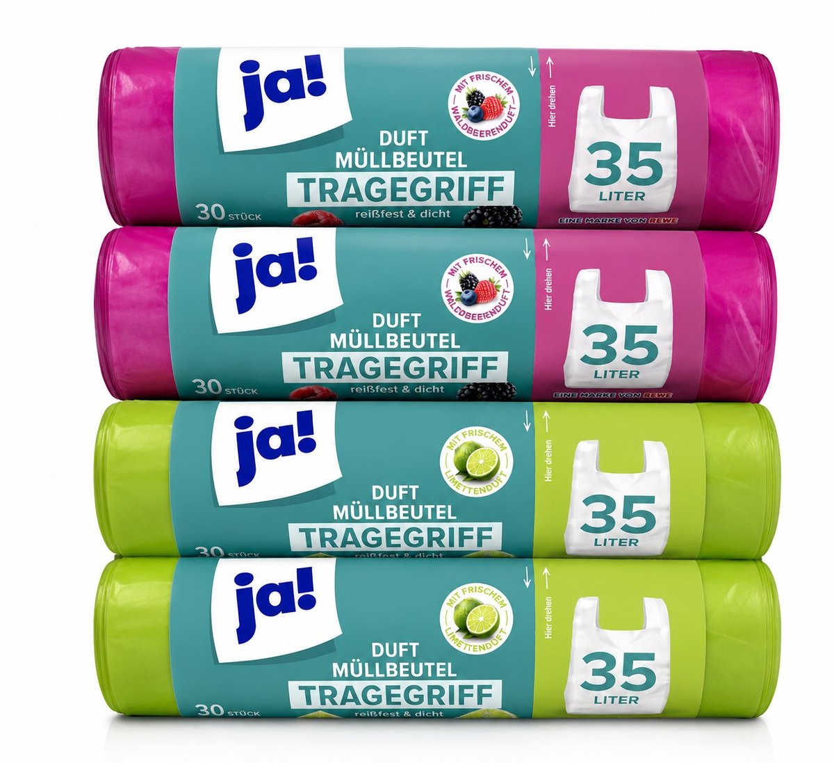 JA! 4 x 30 pedaalemmerzakken met geur - 35 liter - citrus en bosbessen - met handvaten - multipack