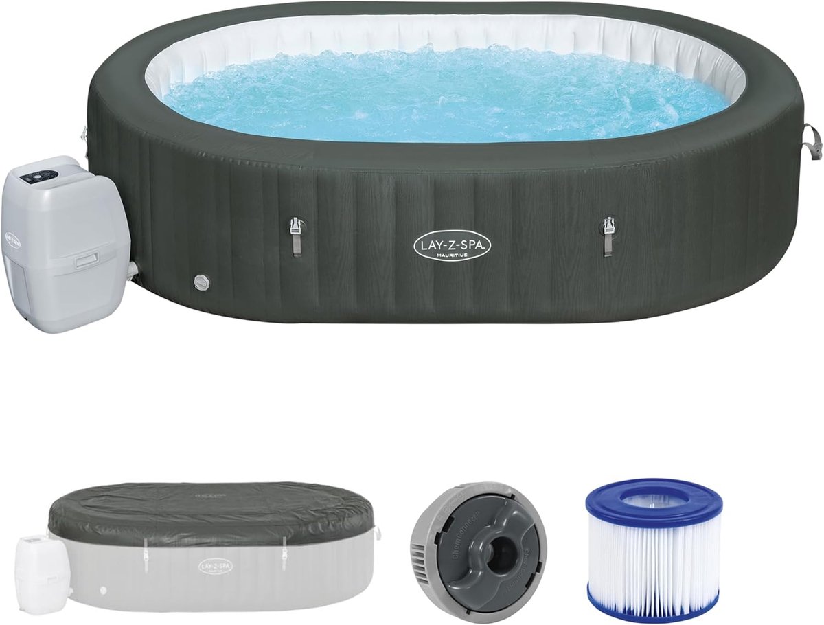Opblaasbare Hottub Spa 270x180 cm – 1370L – 180 AirJets – 220V Verwarming – 7 Personen – Ovale Jacuzzi voor Binnen & Buiten met Duraplus & Afdekking – Laura