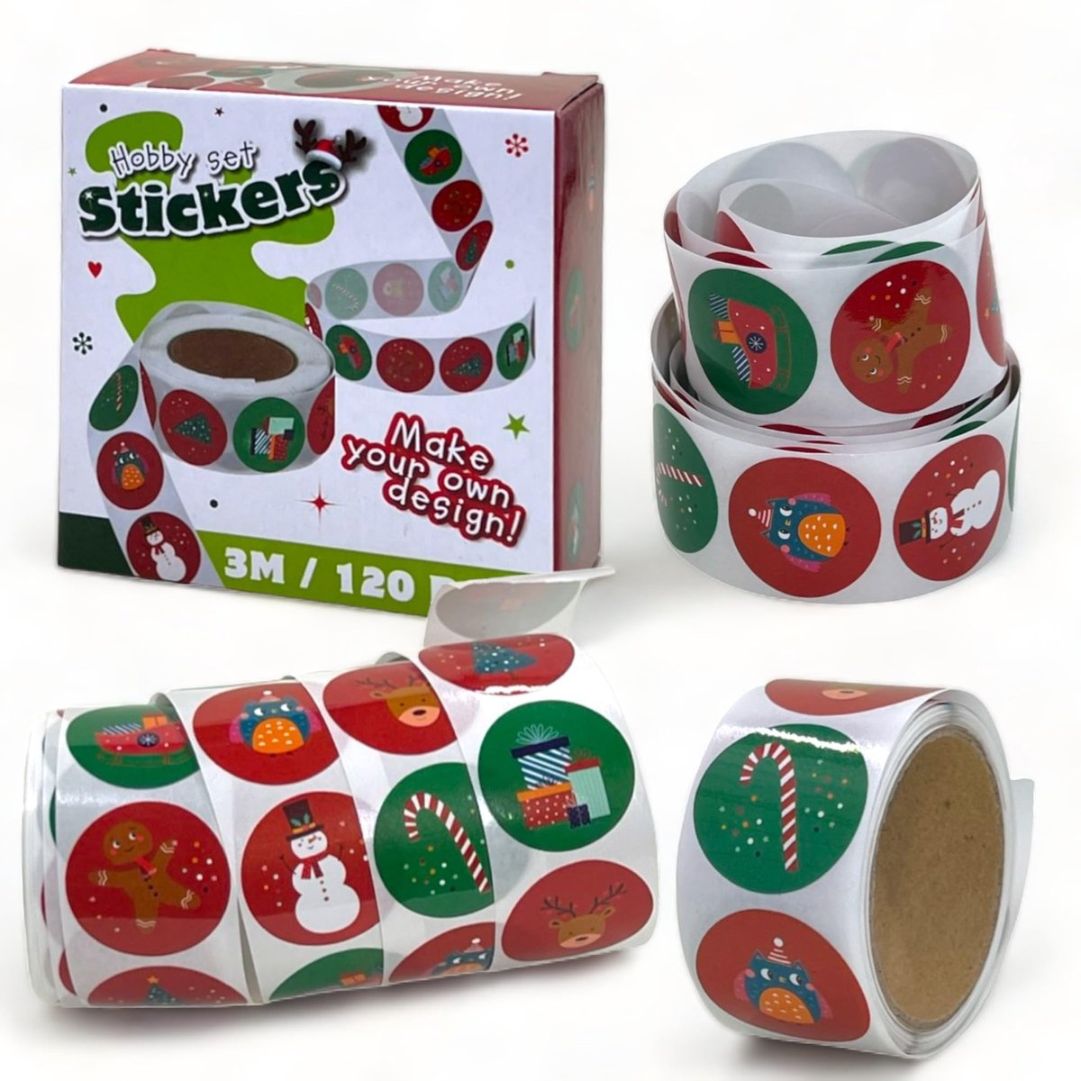 MIJOMA Kerst Sticker Set - 360 Stuks Ø25 mm met 8 Verschillende Motieven voor Decoratie en Cadeaus