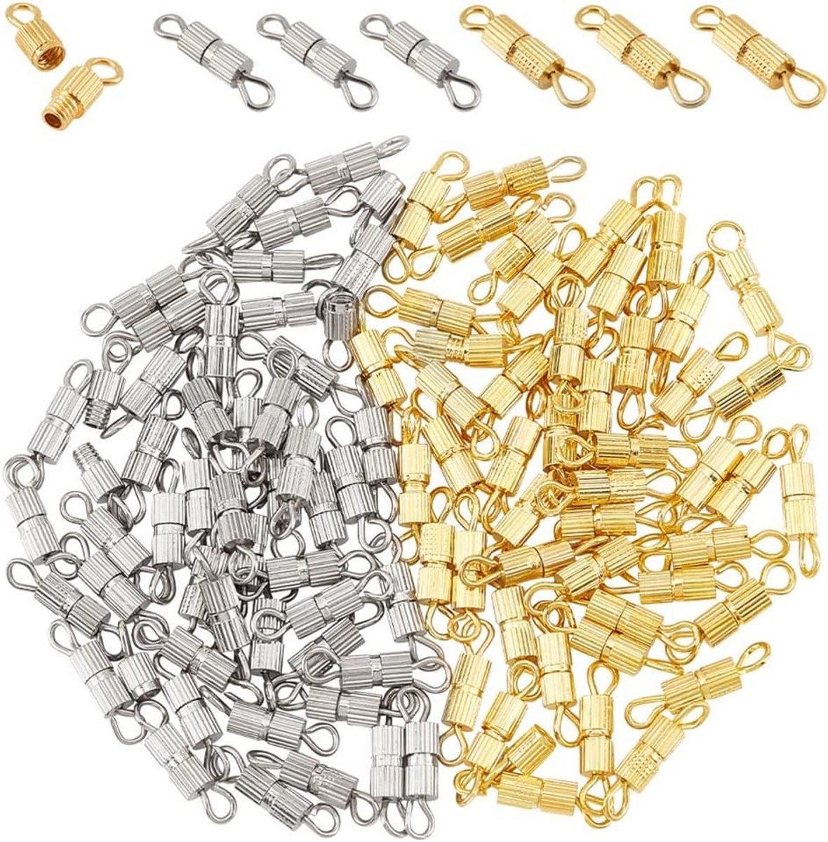 100 sets messing schroefdoppen in 2 kleuren voor sieraden, sluitingen, armbanden en kettingen