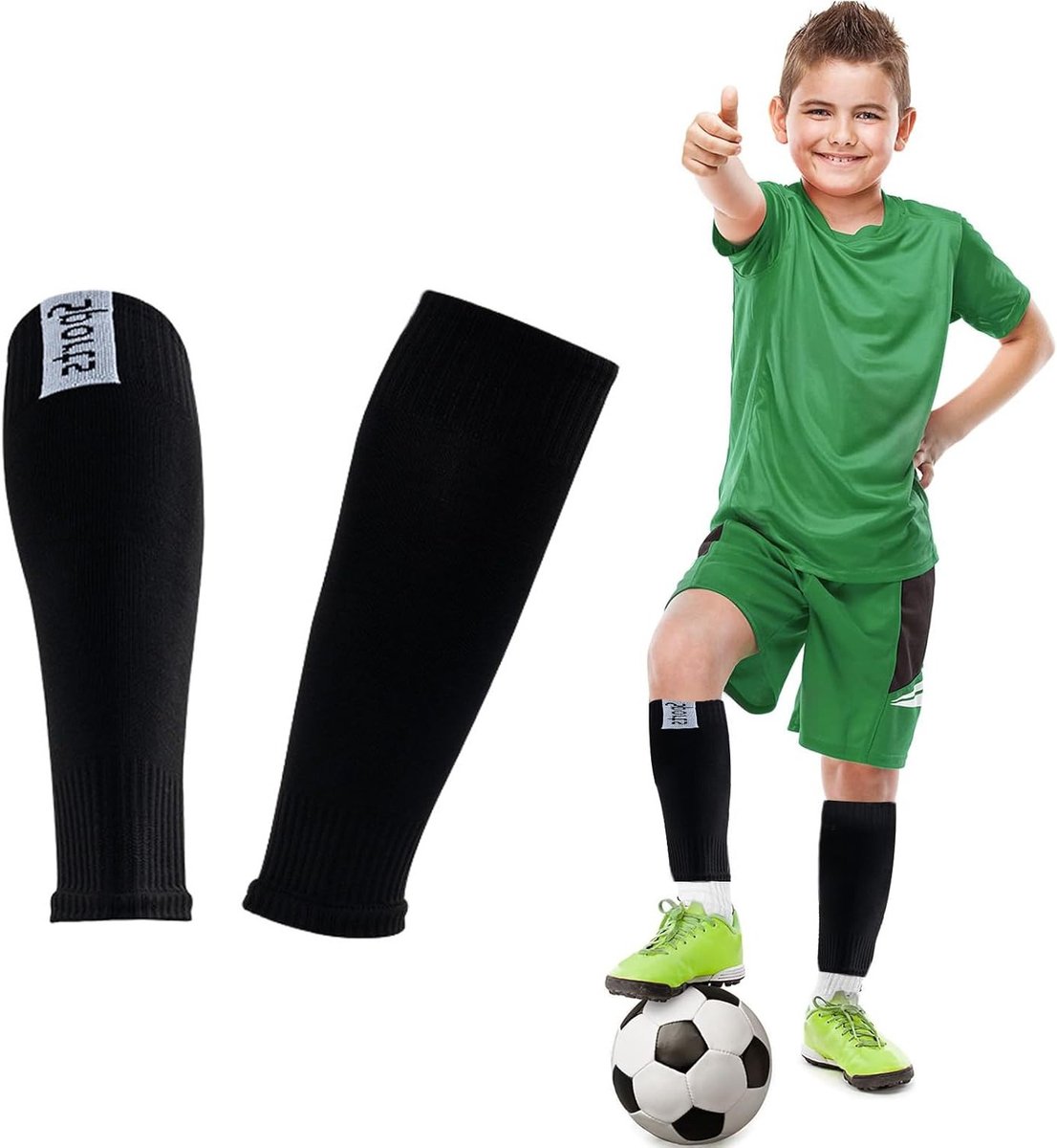 Voetbalsokken voor Scheenbescherming - Ondersteunende Kousen voor Training en Wedstrijden, Zwart L/XL