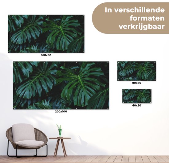 Tuinposter 160x80 cm - Tuindecoratie Jungle - Bladeren - Design - Poster voor in de tuin - Buiten decoratie - Schutting tuinschilderij - Tuindoek muurdecoratie - Wanddecoratie balkondoek